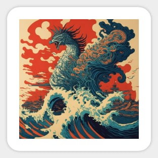 A phoenix jumping out of the waves. Sticker